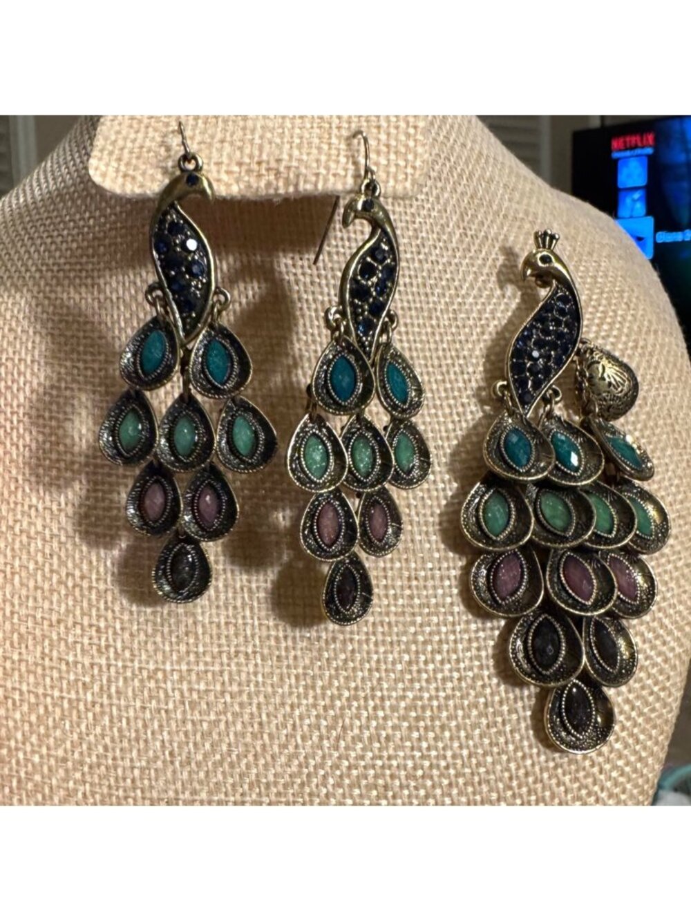 Peacock Multicolor Brooch & Dangle Earrings Set With Vintage Gold-Tone Finish Te